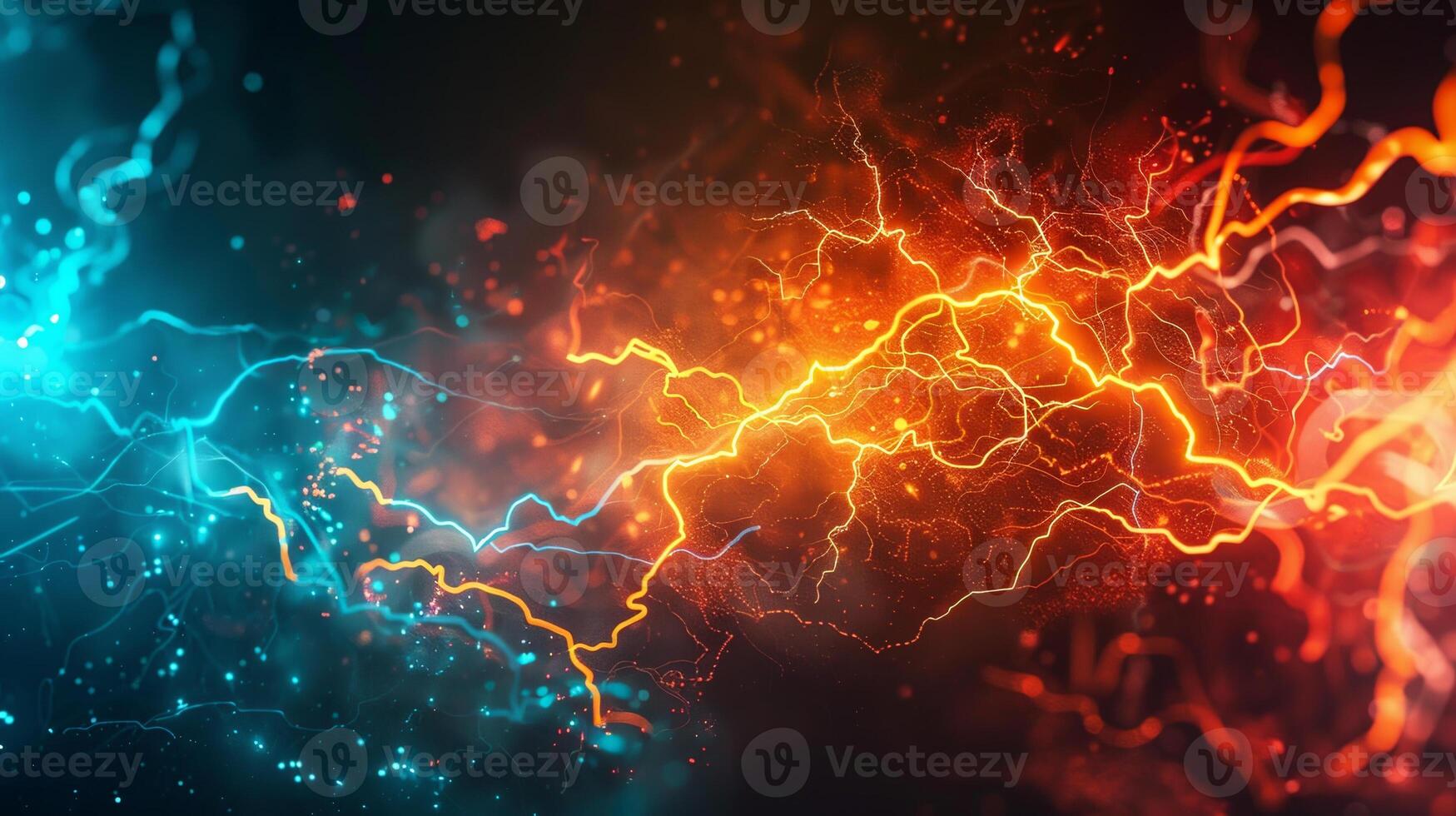 A colorful, dynamic image of two lightning bolts striking each other photo