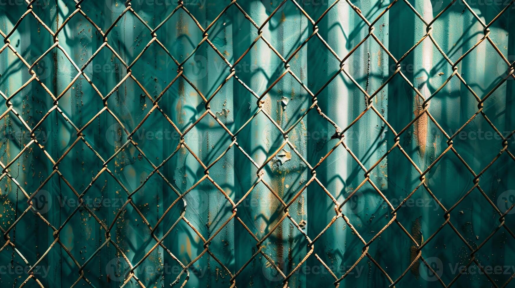 A fence with a green background and a blue and gold pattern photo