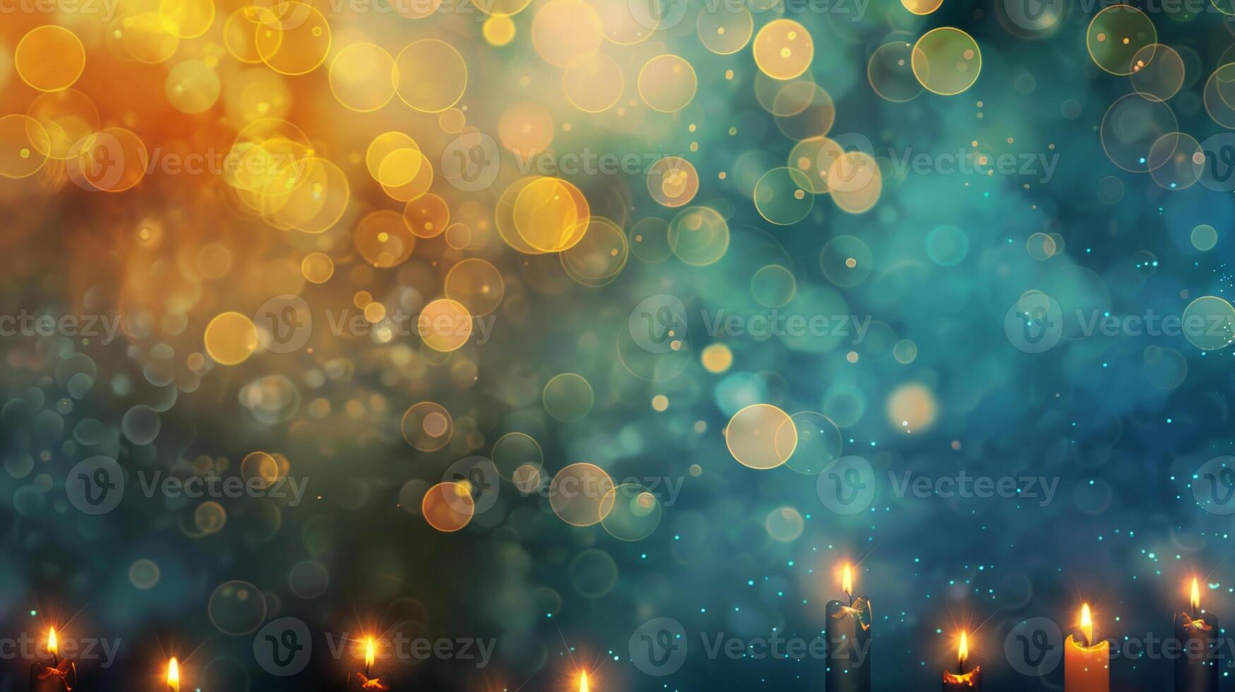 A blue and orange background with a bunch of candles in the foreground photo