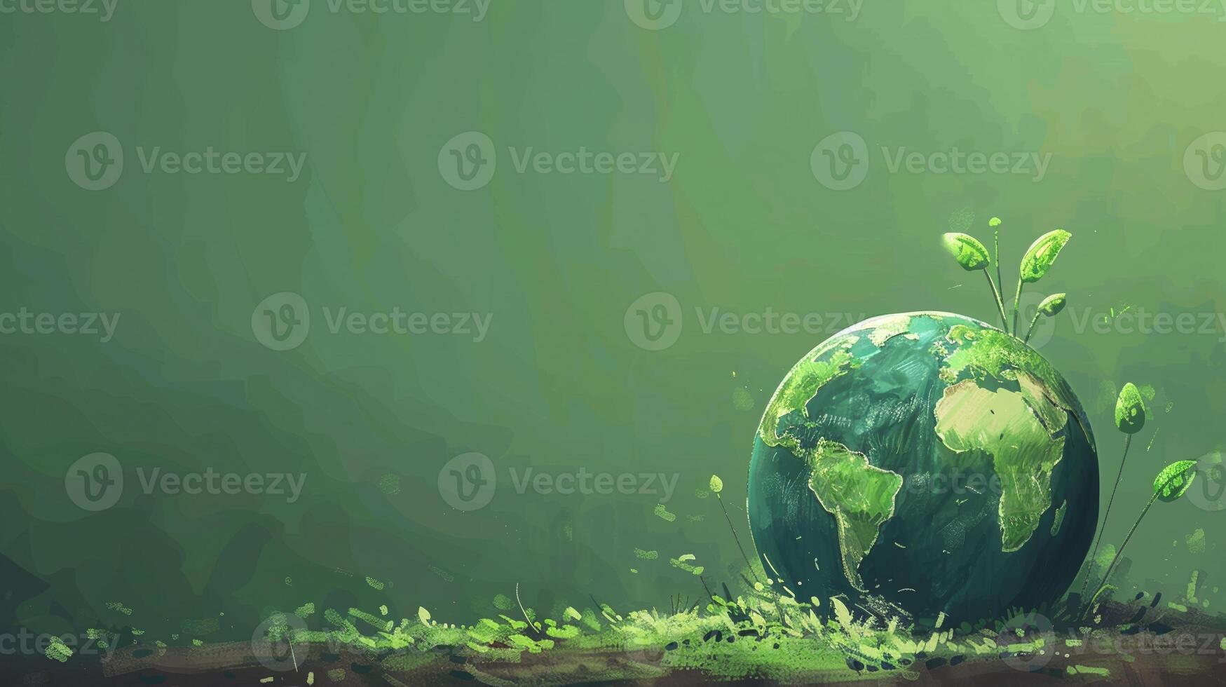 A green planet with a green leaf on it photo