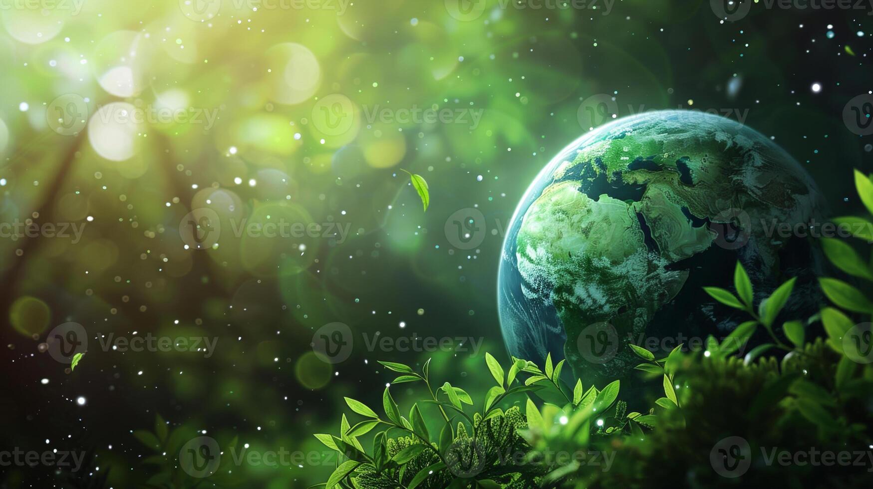 A green planet with a leaf on it photo