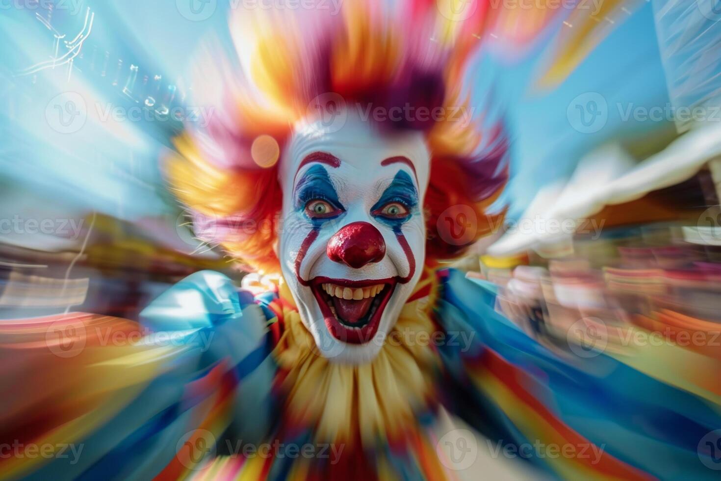 A blurry image of a clown with bright hair photo