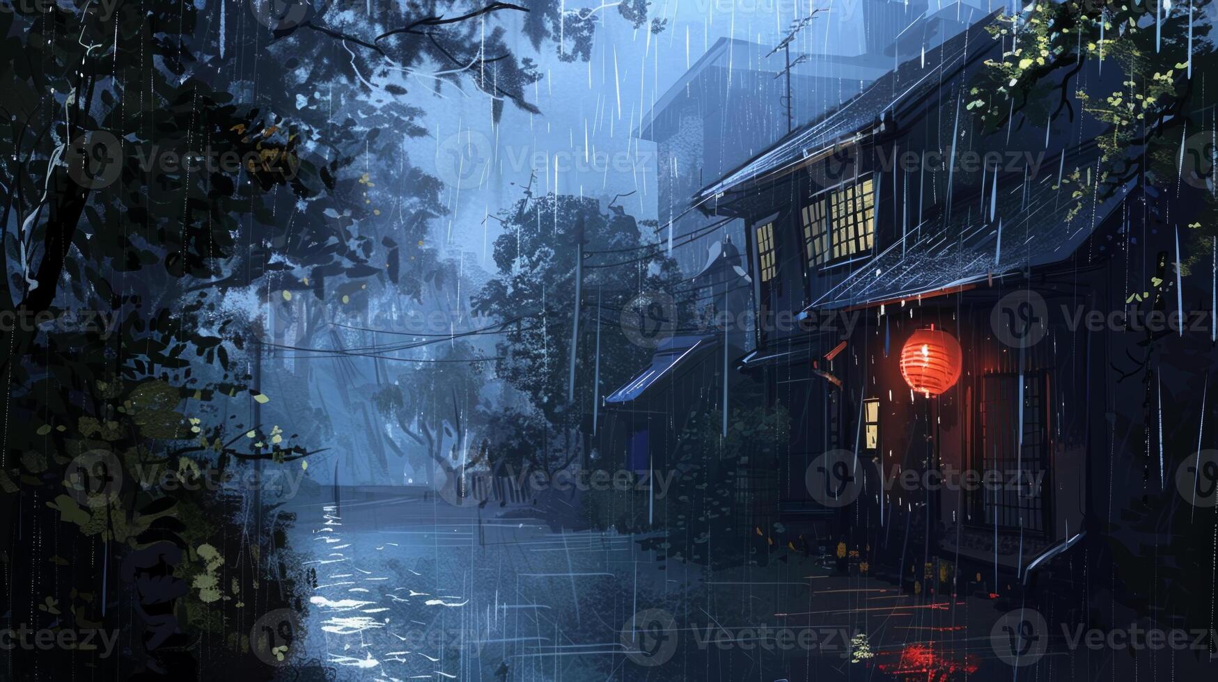A rainy day with a house in the background photo