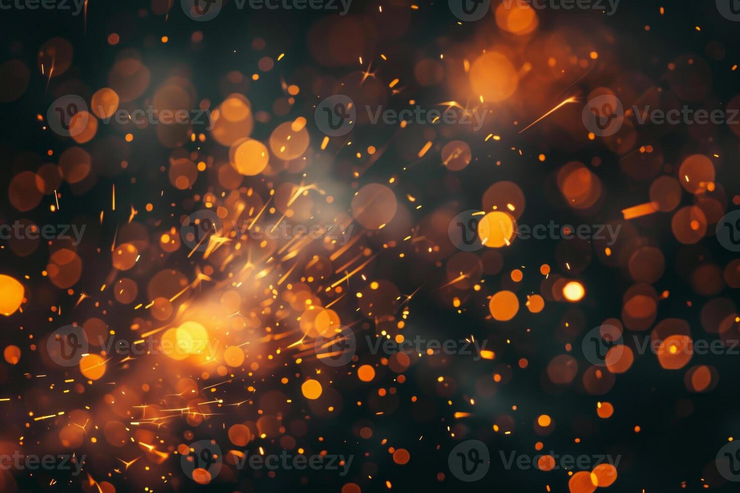 A captivating array of bright orange sparks and glowing bokeh lights fills the dark background, showcasing a stunning abstract pattern reminiscent of celebration or warmth photo
