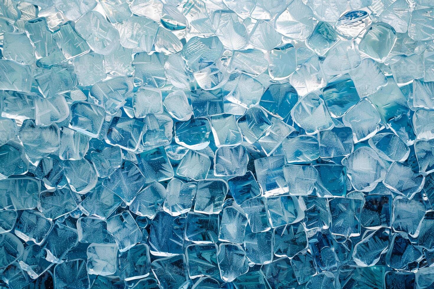 The image features a close-up view of numerous ice cubes, arranged to create a visually appealing pattern photo