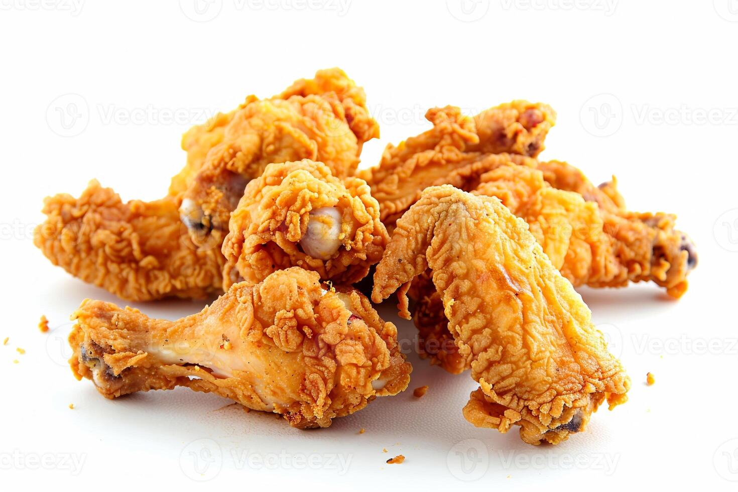 A generous serving of crispy fried chicken wings sits piled together, showcasing their golden-brown exterior and juicy appeal, ideal for any gathering photo