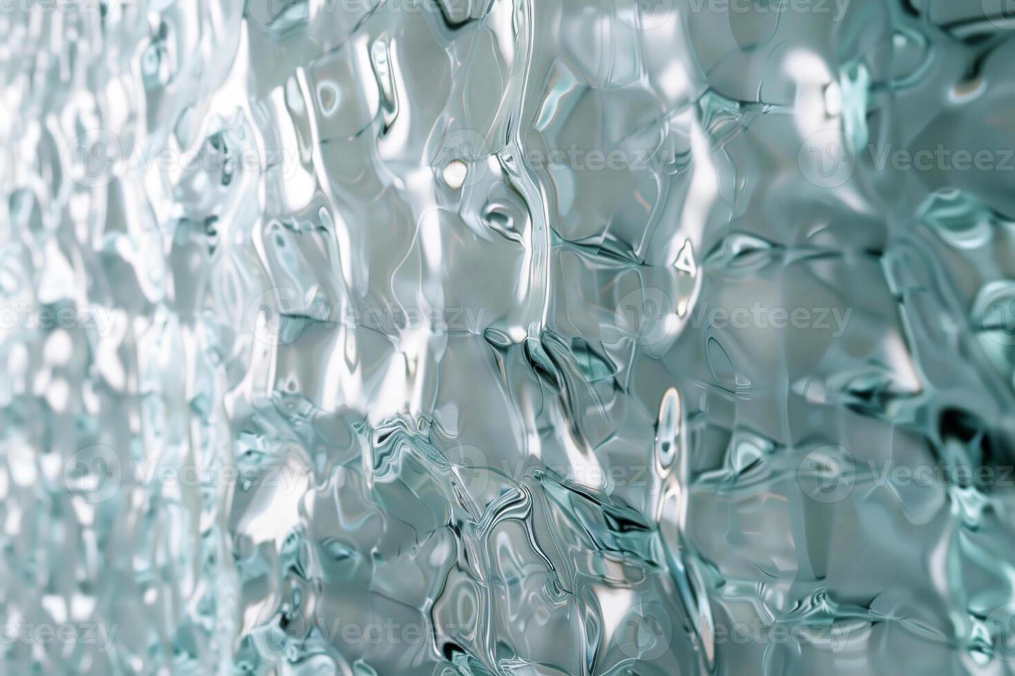 The composition features a detailed pattern of rippling translucent glass that interacts with light, creating mesmerizing reflections in a contemporary space photo