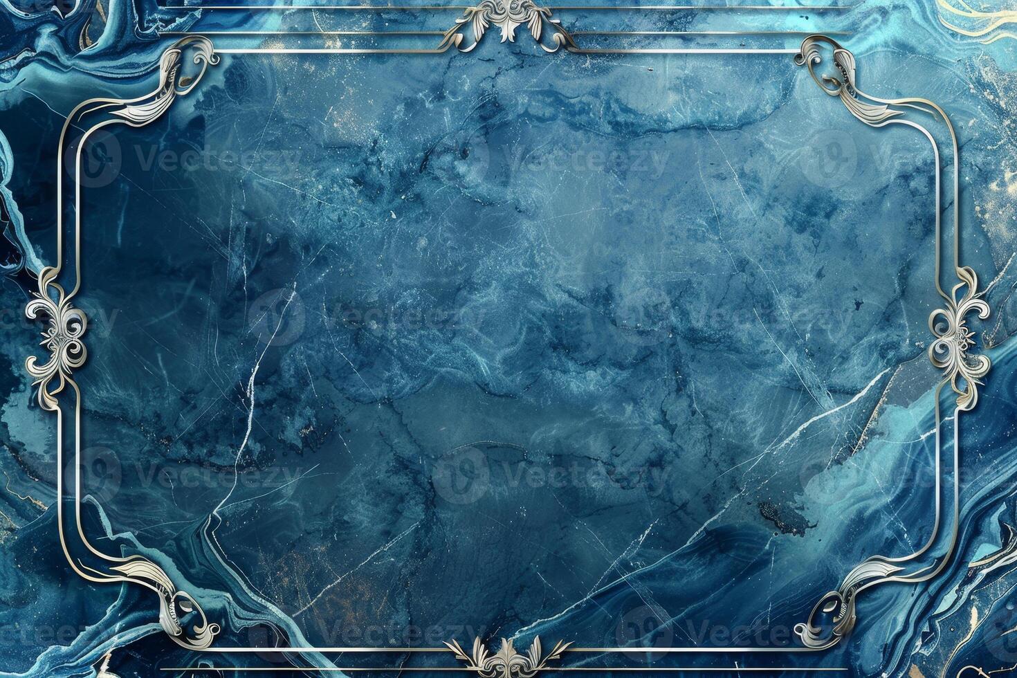 A stunning blue marble backdrop features intricate silver framing, perfect for enhancing invitations, announcements, or artistic projects with a touch of elegance photo