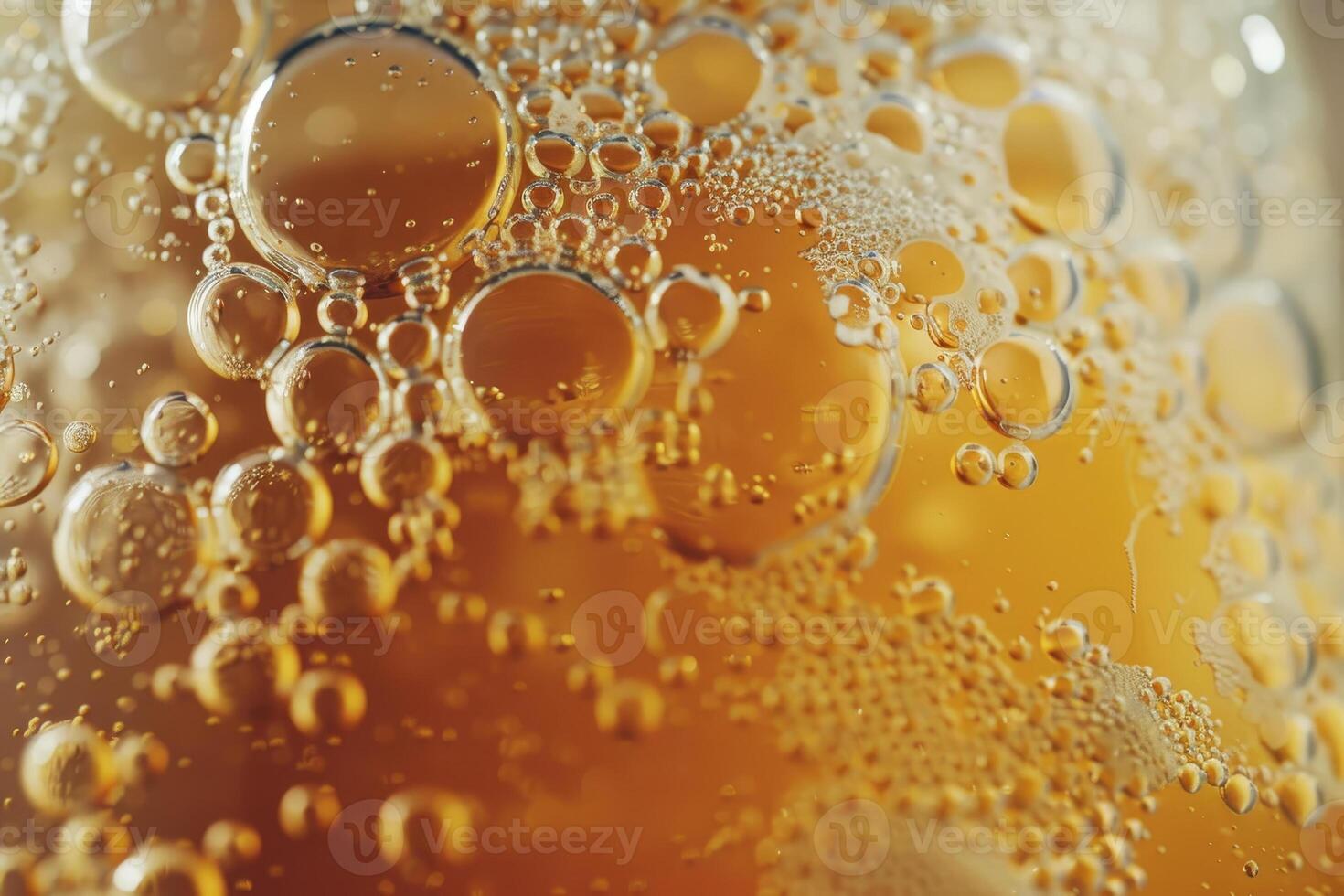 The image captures a close-up view of golden beer with bubbles rising to the surface, showcasing the drink's fizz on a warm evening outdoors photo