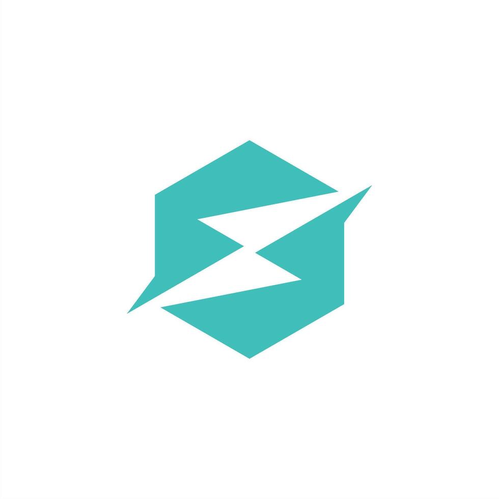 lightning thunder hexagon geometries logo vector