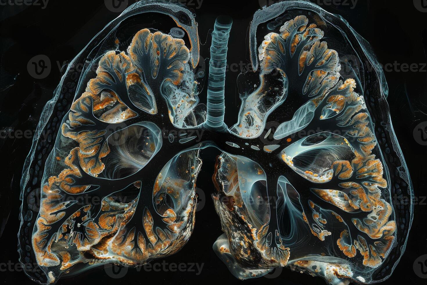 This view highlights the complex inner architecture of human lungs, illustrating the bronchial tree and alveoli in a vibrant and informative display photo
