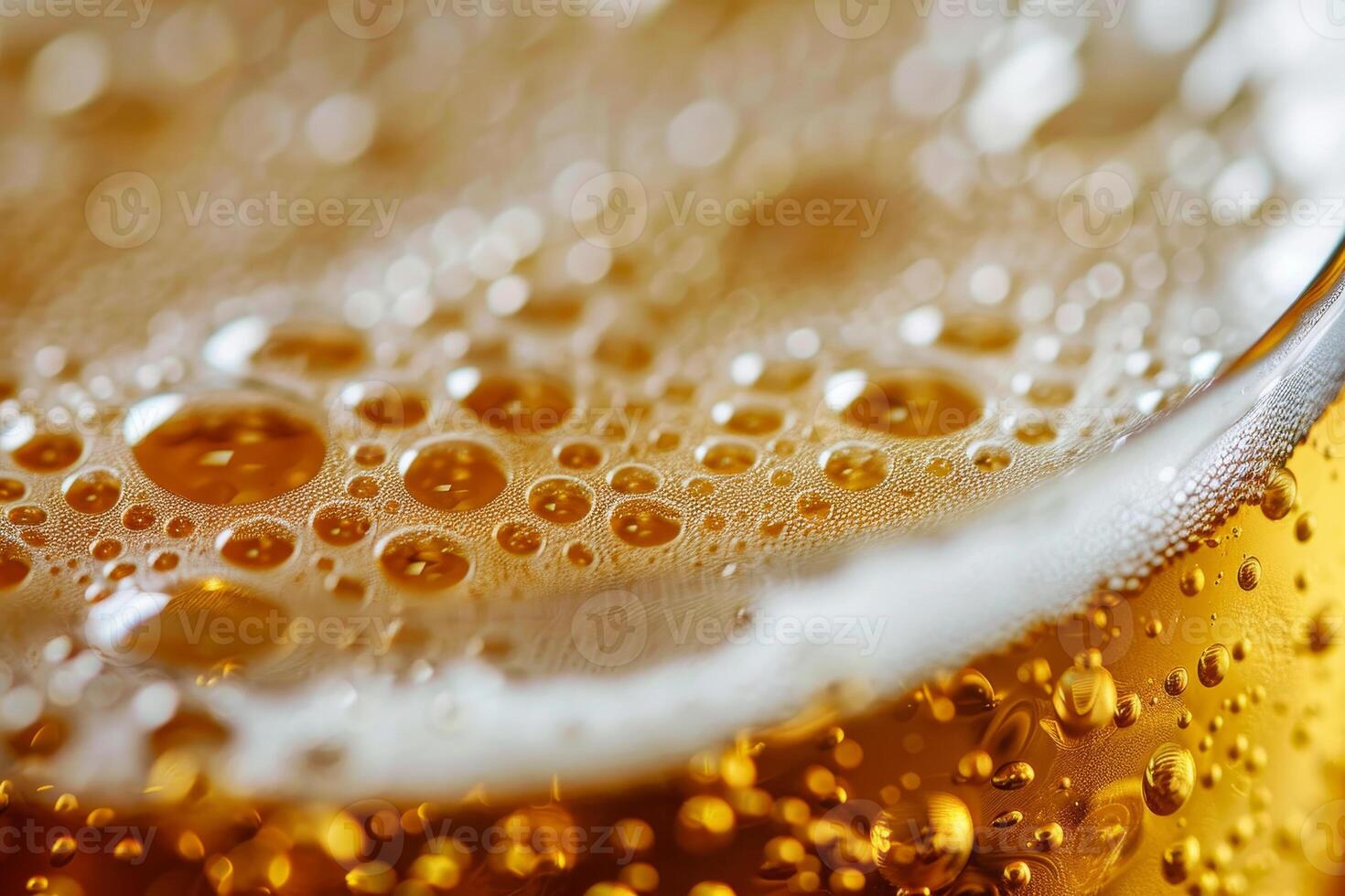 Golden beer fills a clear glass, revealing bubbles and a creamy froth. The sunlight highlights its golden hue, creating a refreshing and inviting appearance photo