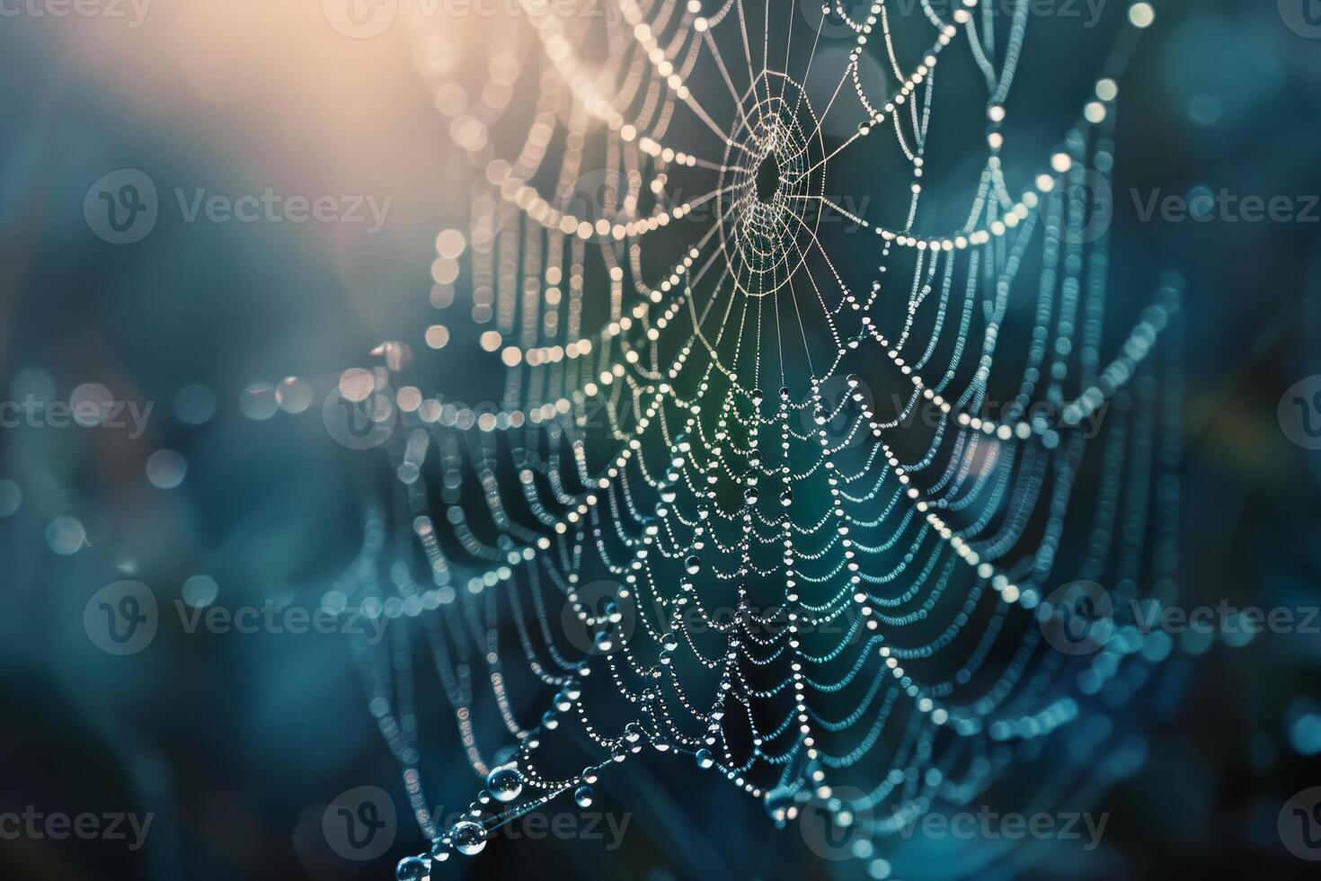 A spider web with dew drops on it photo