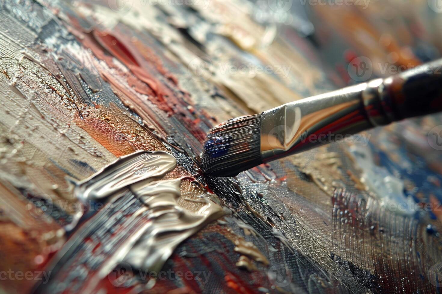 A brush is being used to paint on an oil painting photo