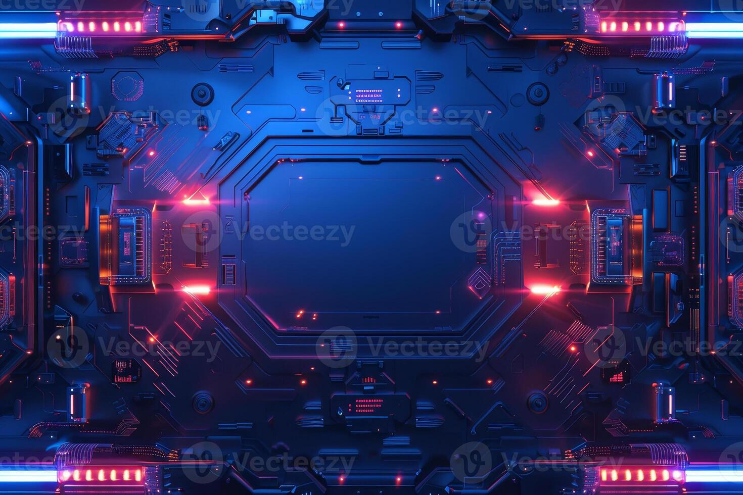 A vibrant digital background showcases intricate circuitry illuminated by blue and pink neon lights, creating a futuristic atmosphere ideal for technology-themed projects photo