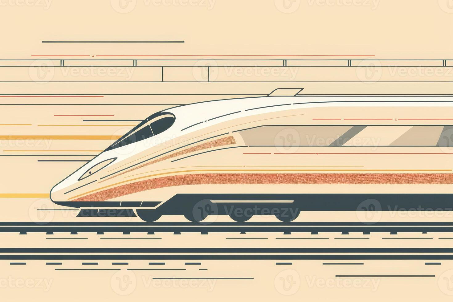A sleek, high-speed train glides along the tracks in a suburban area, emphasizing the blend of technology and efficiency in modern transportation photo