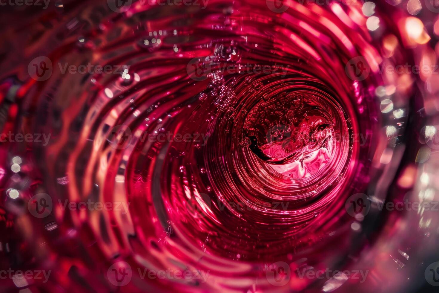 The vibrant red liquid glimmers and swirls inside a transparent glass, reflecting light beautifully, creating an intriguing visual effect that captures attention photo