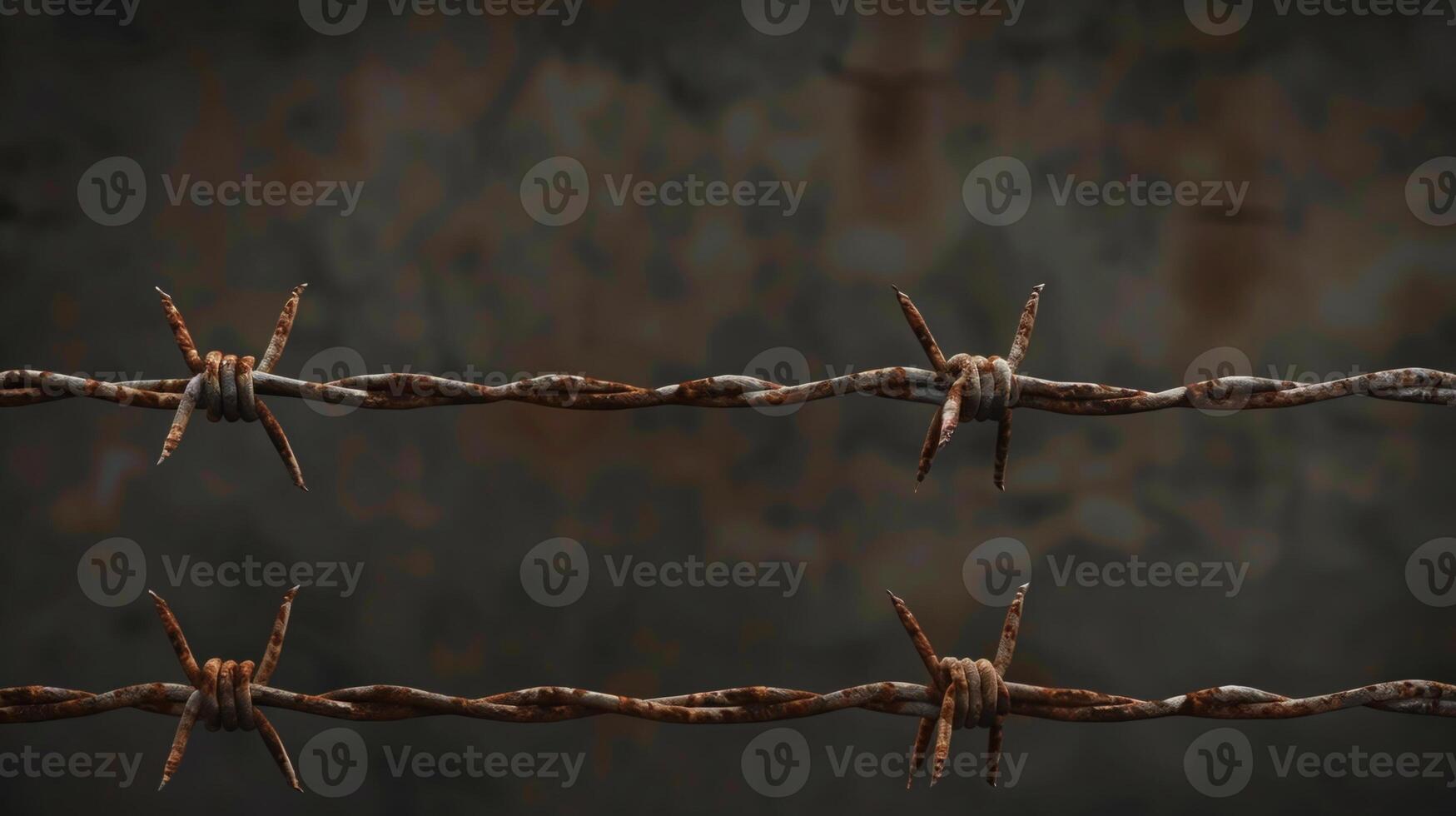 A rusty barbed wire fence with a dark background photo