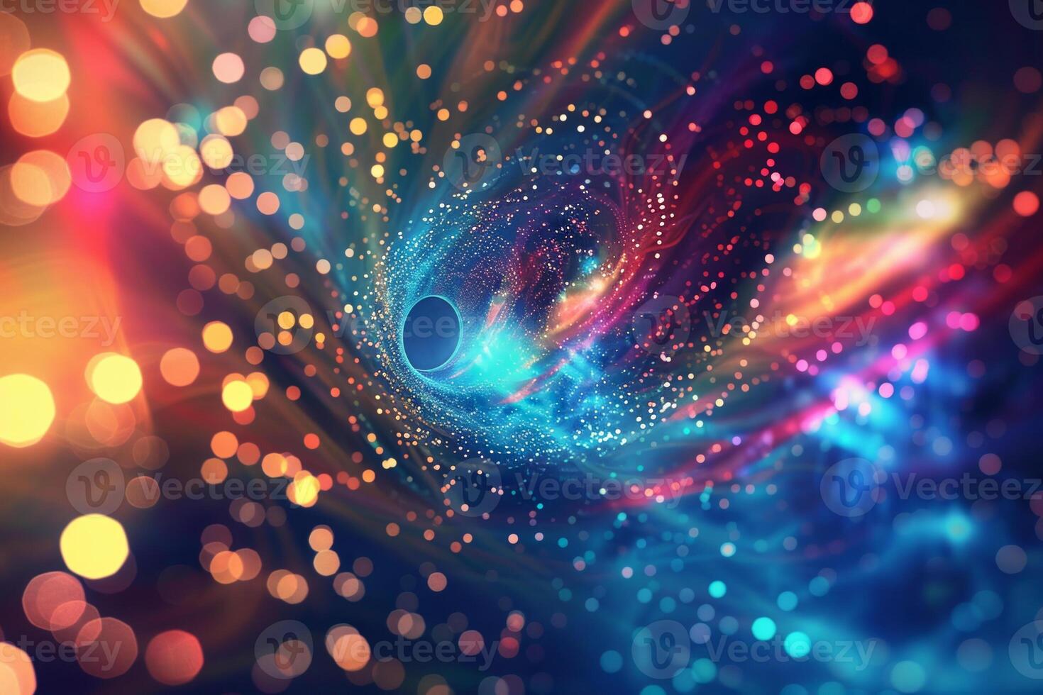 A colorful galaxy with a spiral shape and a hole in the middle photo