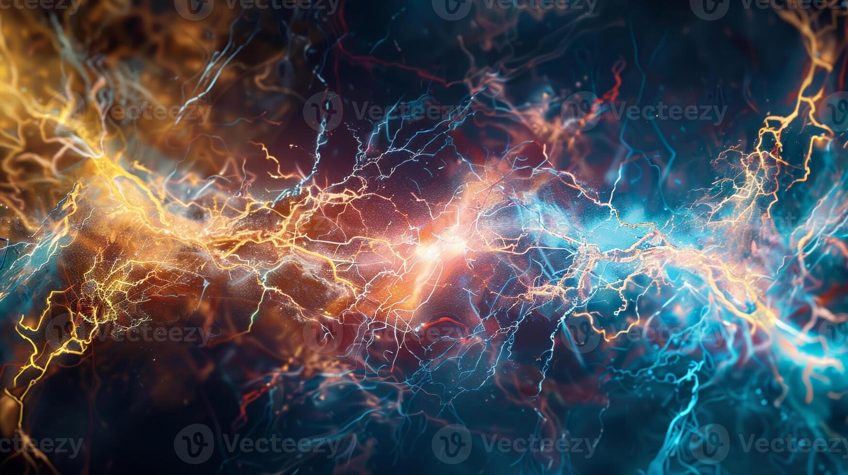 A colorful, abstract image of two lightning bolts with a blue photo