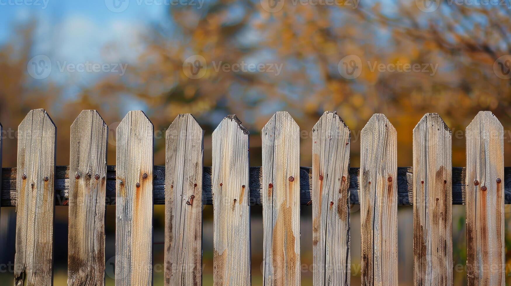 A wooden fence with a few missing boards photo