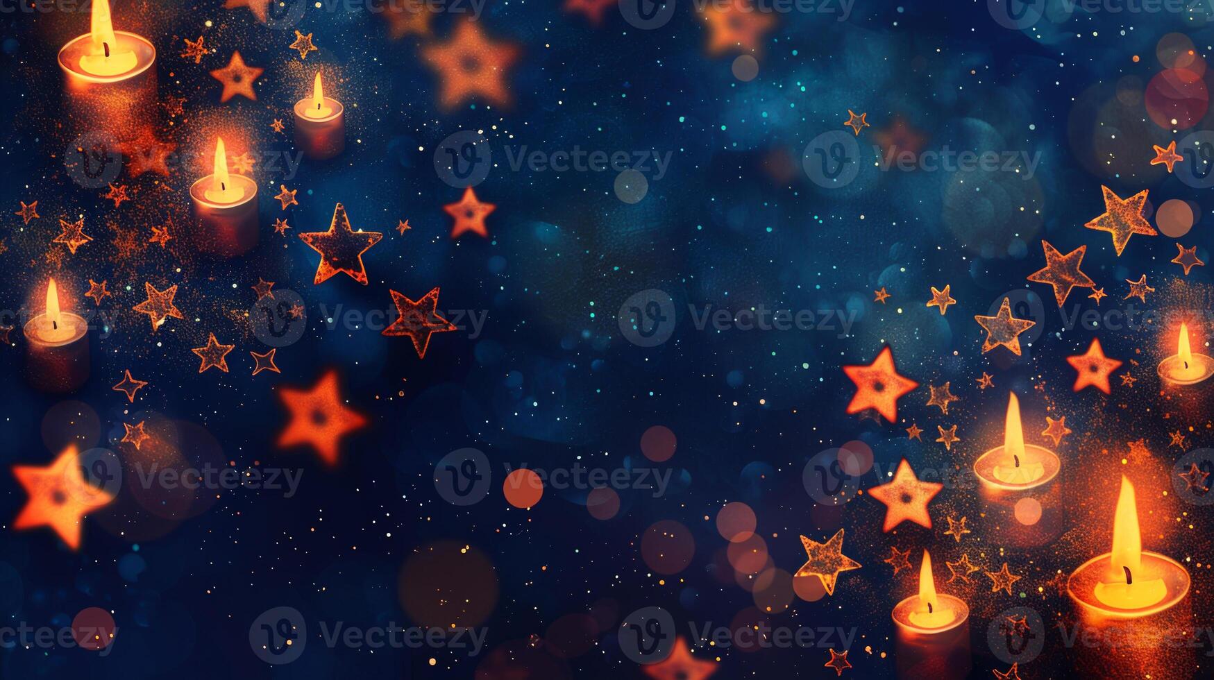 A blue background with many lit candles and stars photo