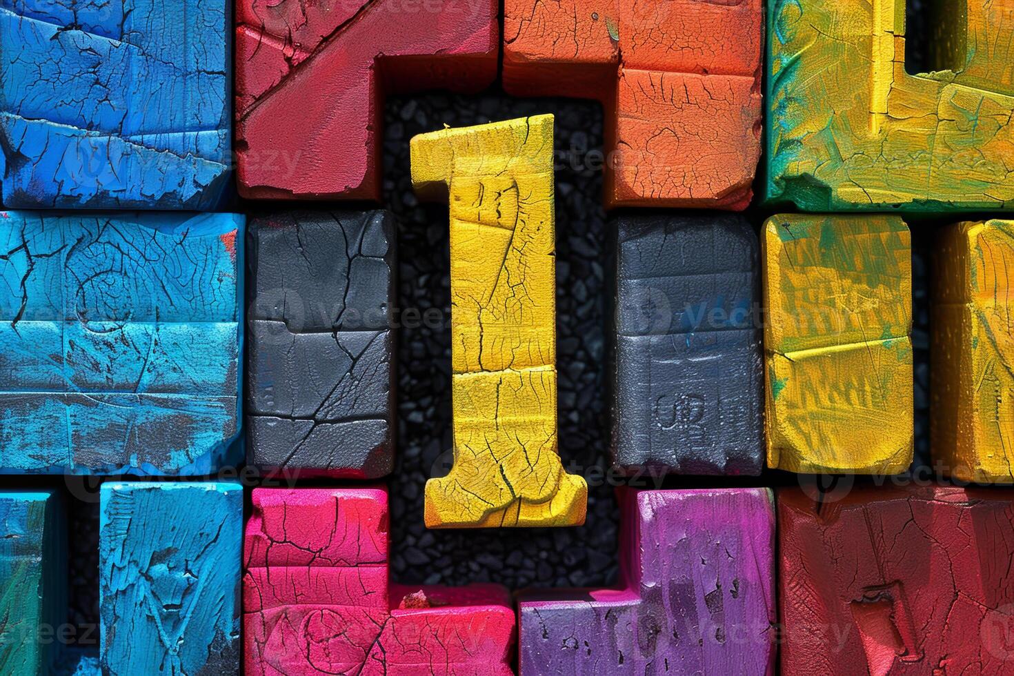 A colorful block of wood with the number 1 in the middle photo