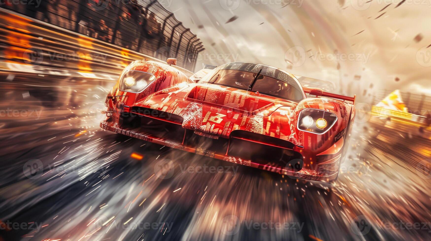 A racing car is driving on a track photo