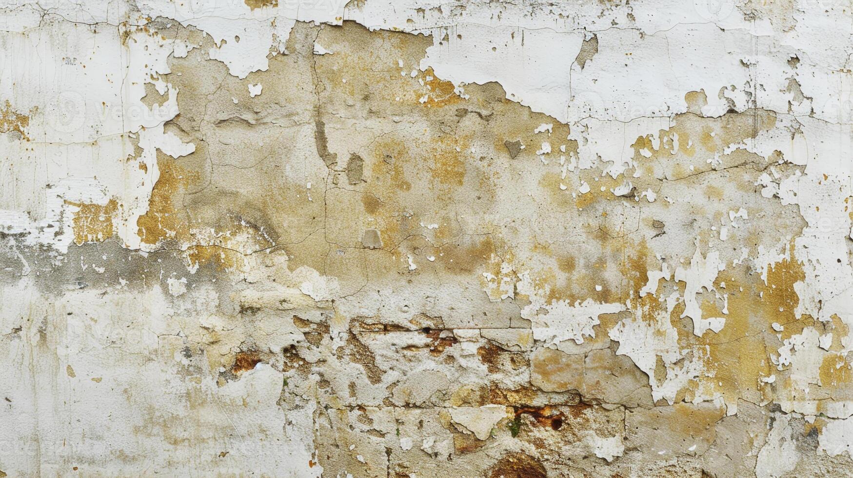 The wall displays layers of peeling paint and rough texture, revealing the underlying materials and showcasing signs of decay in an urban setting photo