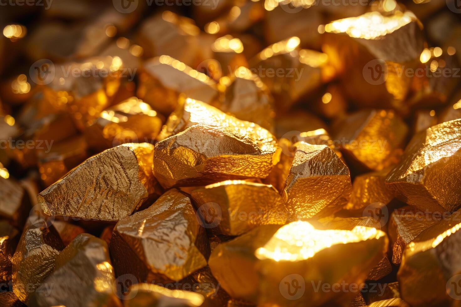 Gold nuggets are piled up in a pile photo