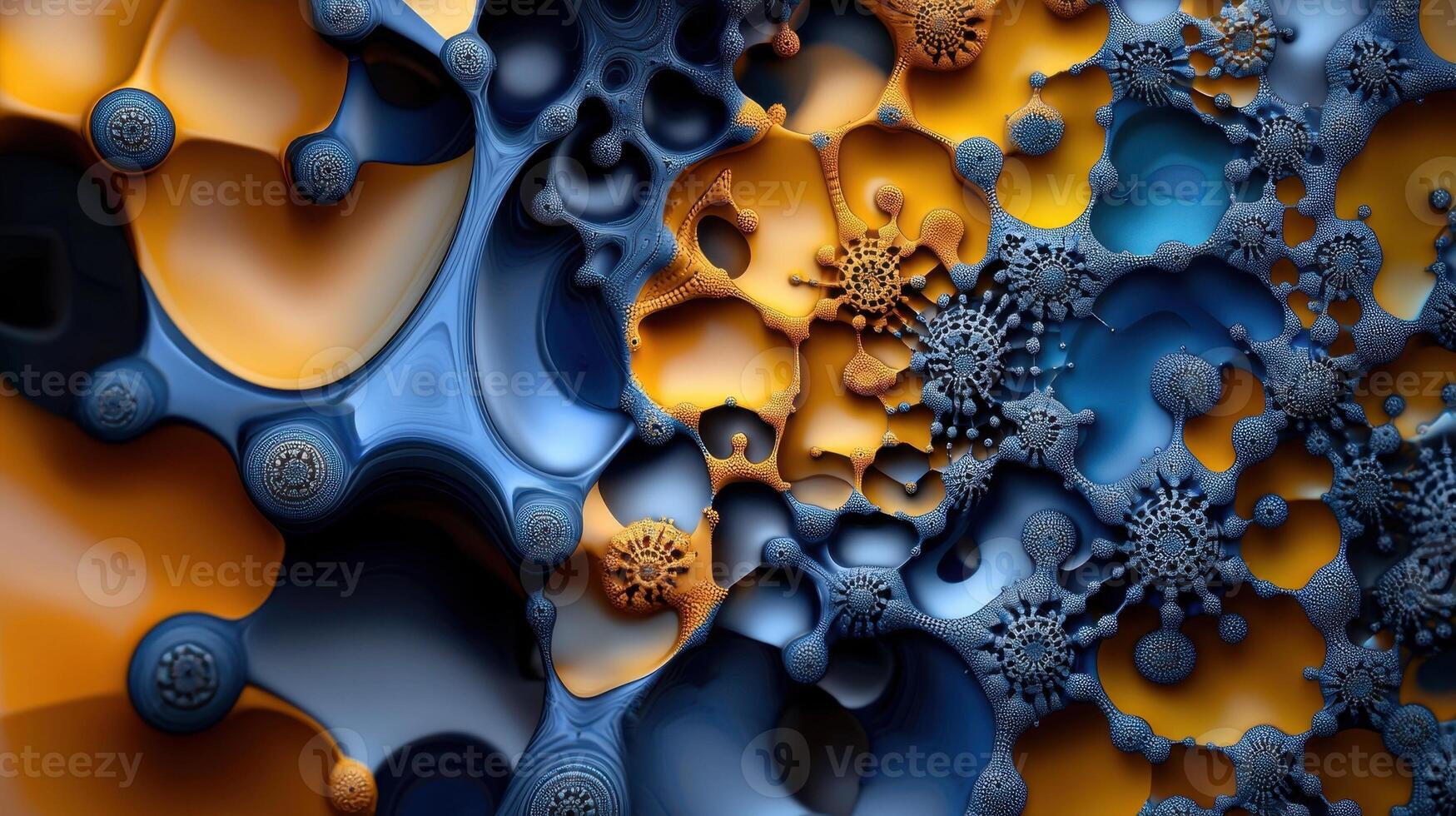 A 3d image of a blue and yellow abstract wall photo