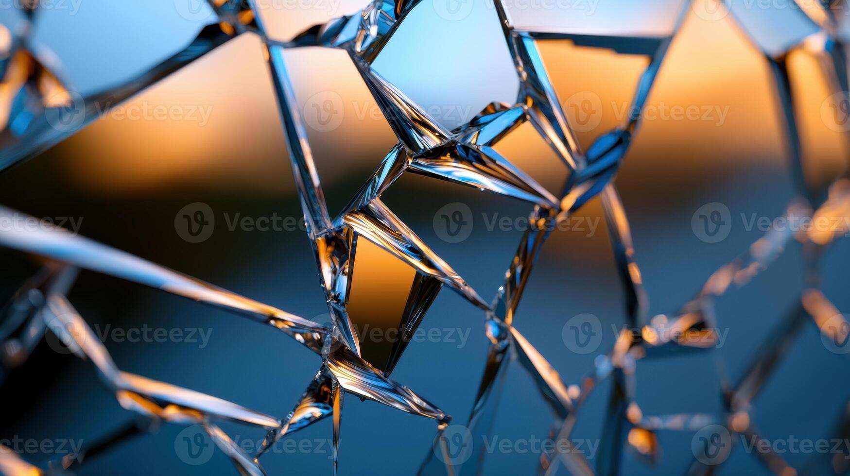 Broken glass with a sunset in the background photo
