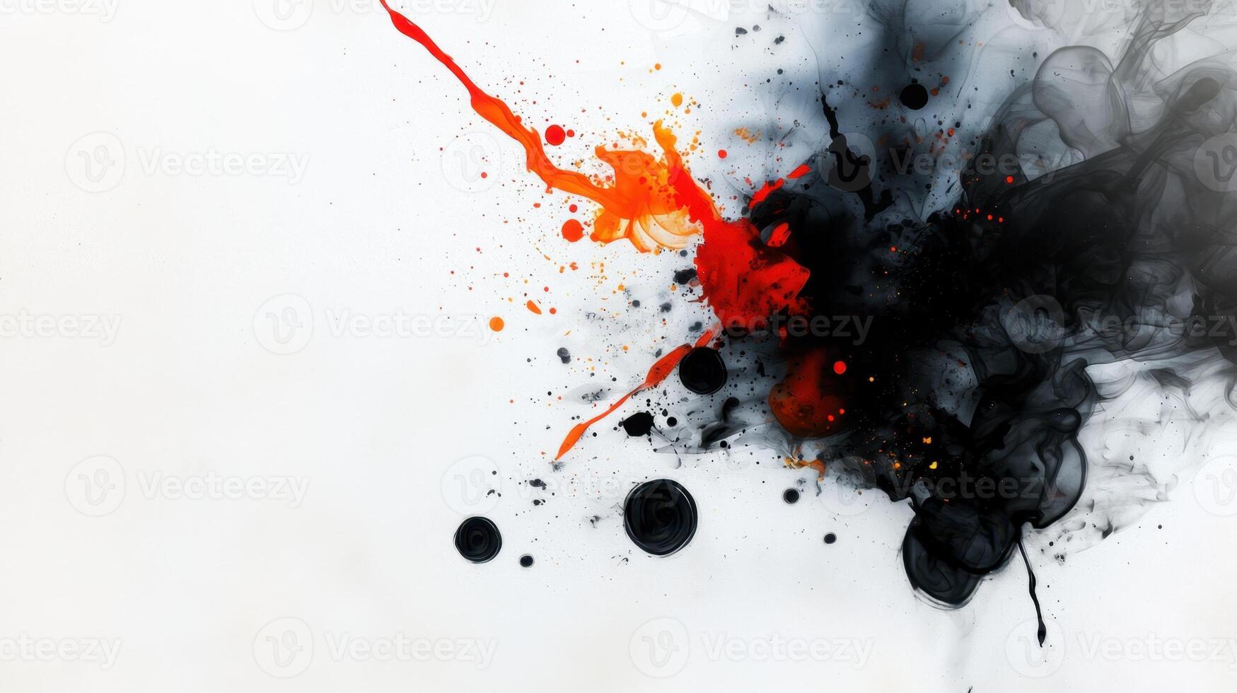 A black and orange ink splash on a white background photo