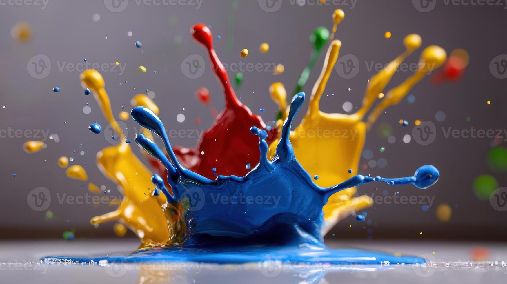 Colorful paint splashes on a table photo