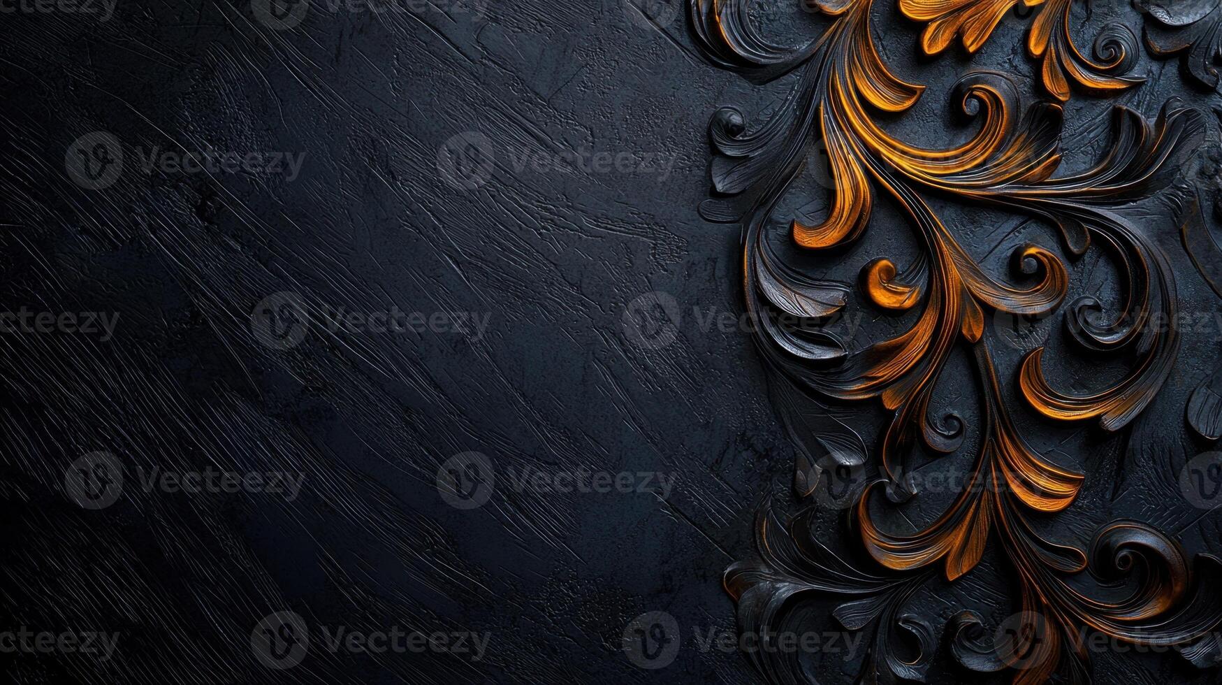 Black and gold floral design on a dark background photo