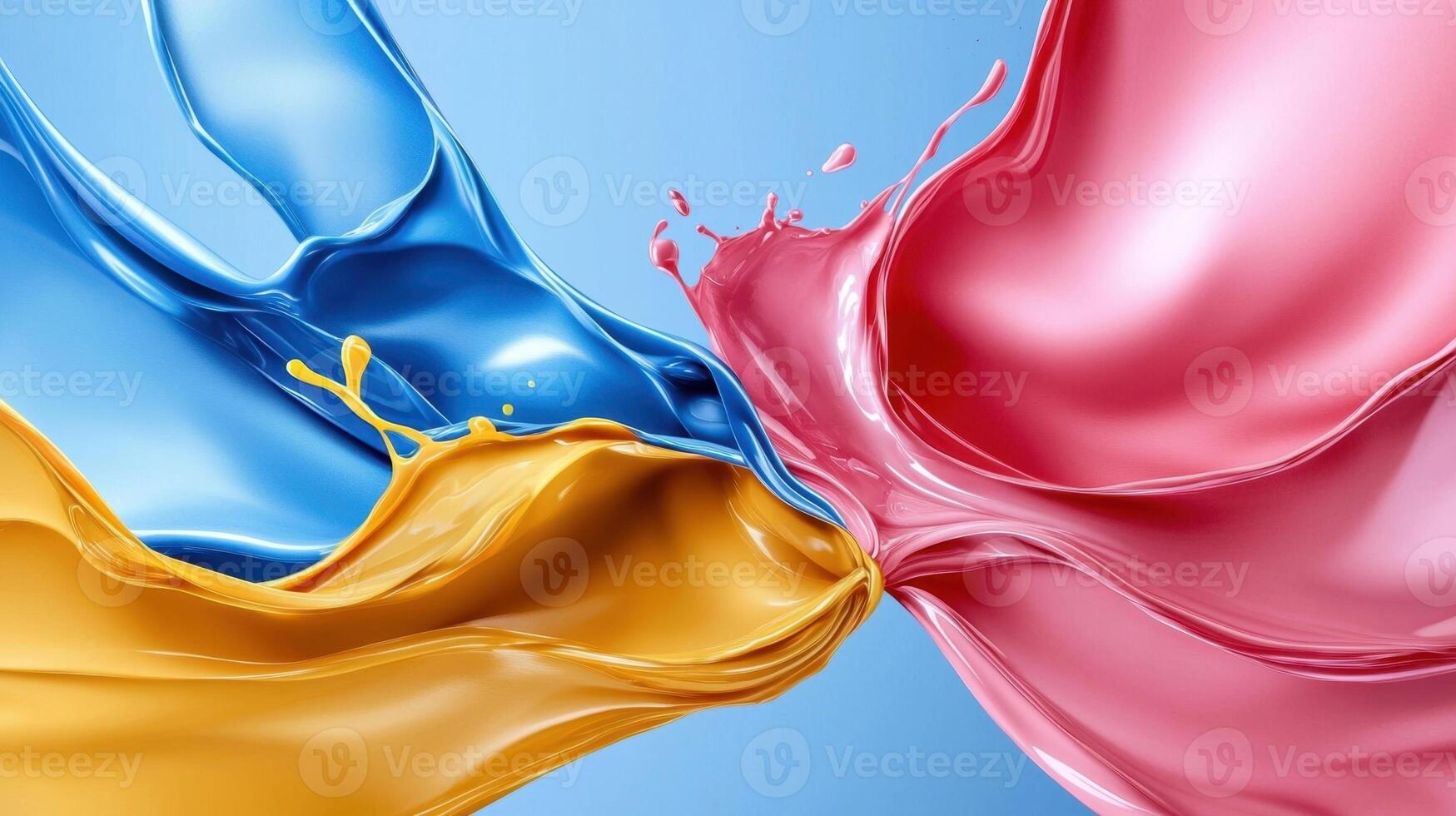 Two colorful liquid splashes on a blue background photo