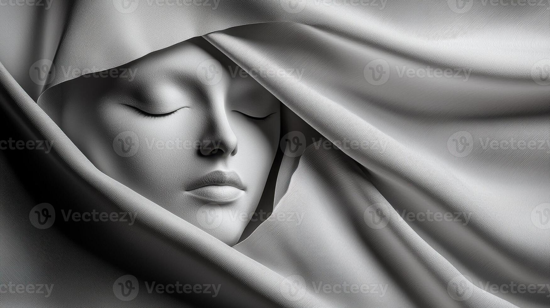 A woman's face is covered by a white sheet photo