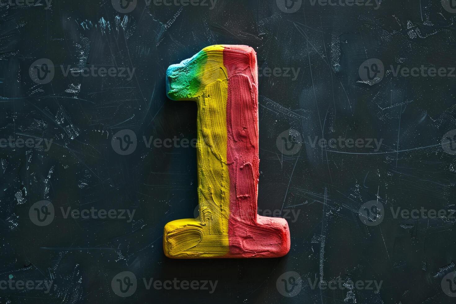 A colorful number 1 is painted on a black chalkboard photo