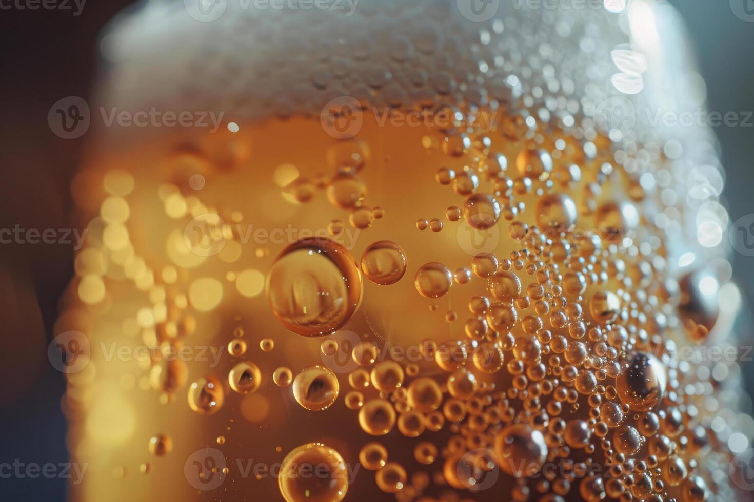 A glass filled with a cold, fizzy beverage showcases vibrant bubbles rising through the golden liquid, capturing the refreshing quality of the drink photo
