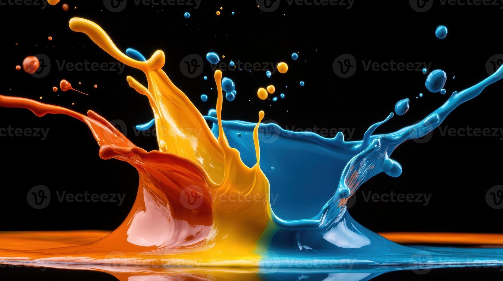 Colorful liquid splashes on a black background photo