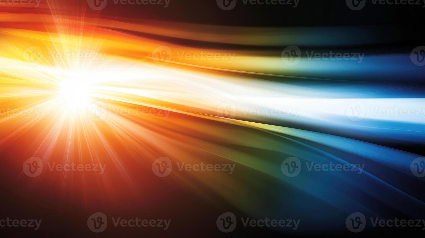 A colorful, abstract painting with a bright yellow sun in the center photo