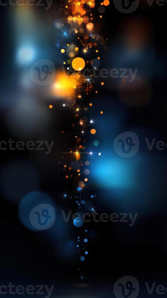 A long line of bright colored dots are scattered across a dark background photo
