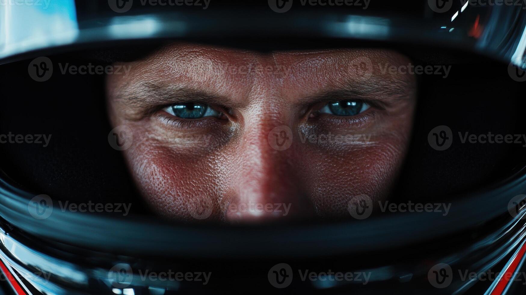 A close up of a man in a racing helmet photo