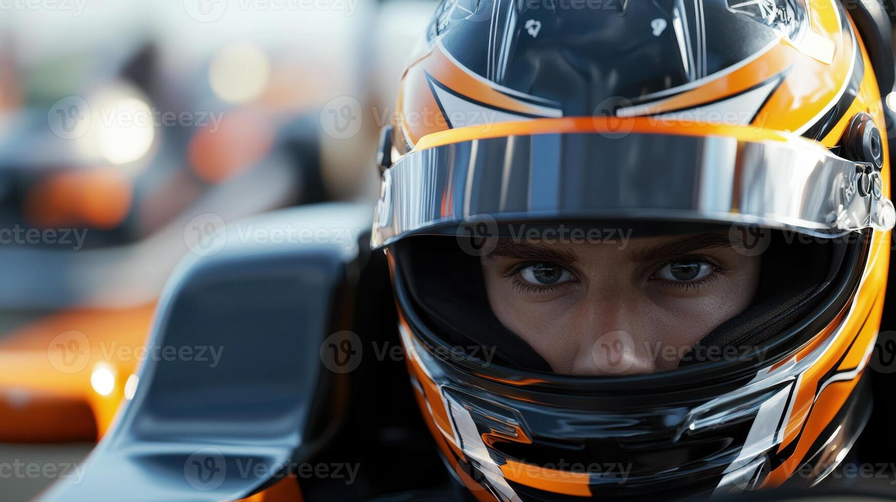 A close up of a man in a racing car photo