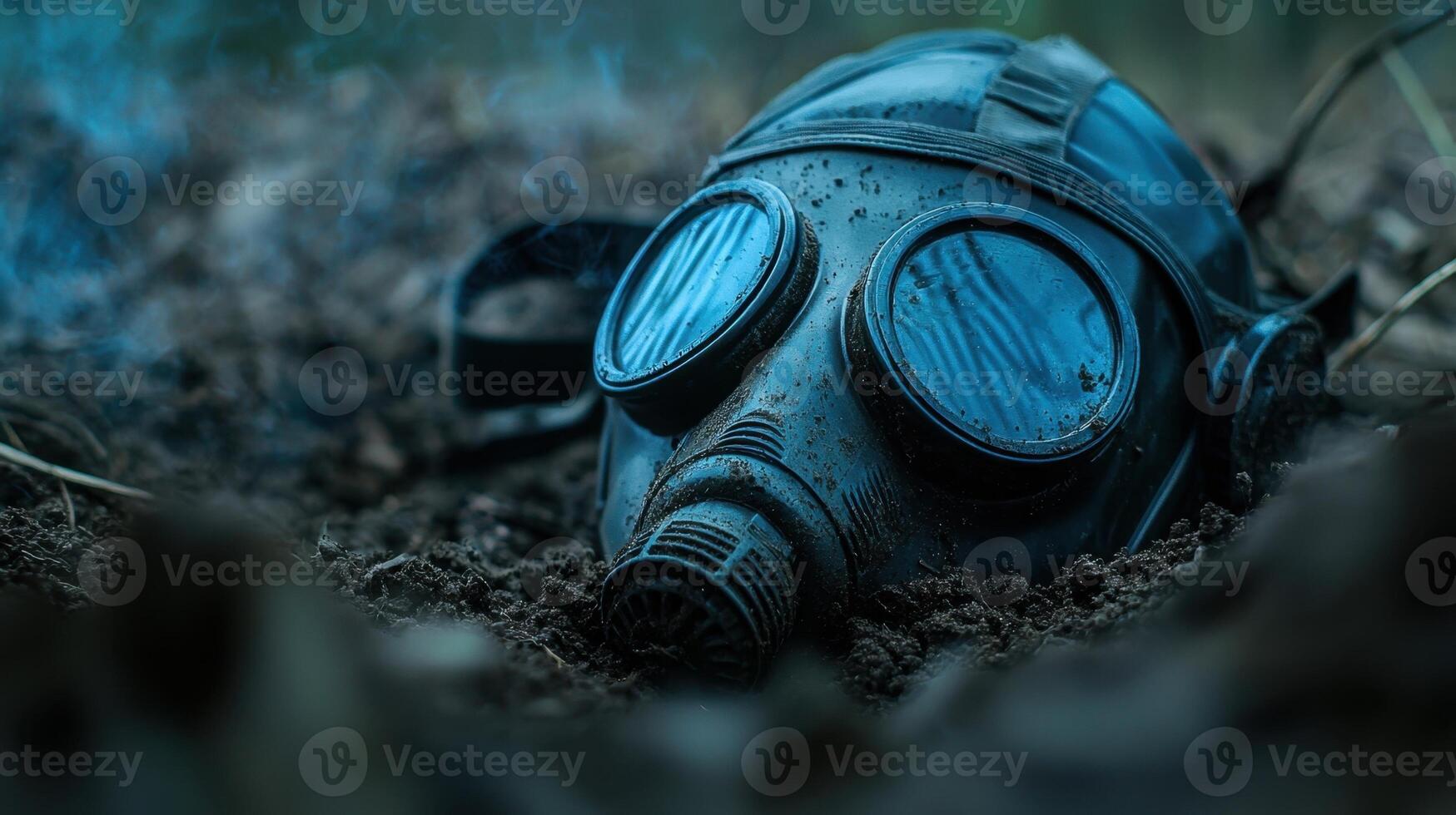 A gas mask laying in the dirt photo