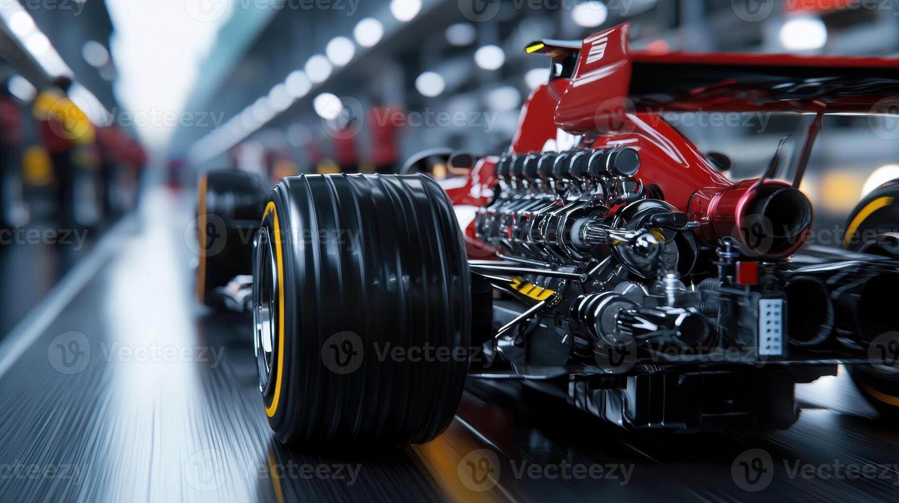 A close up of a racing car with its engine on photo