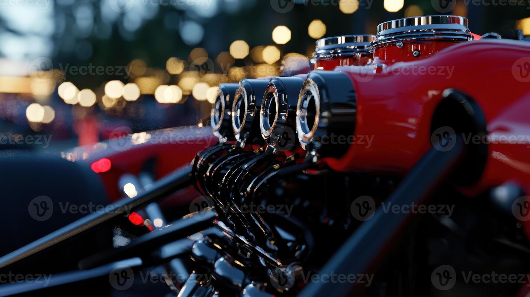 A close up of a red engine with a black frame photo