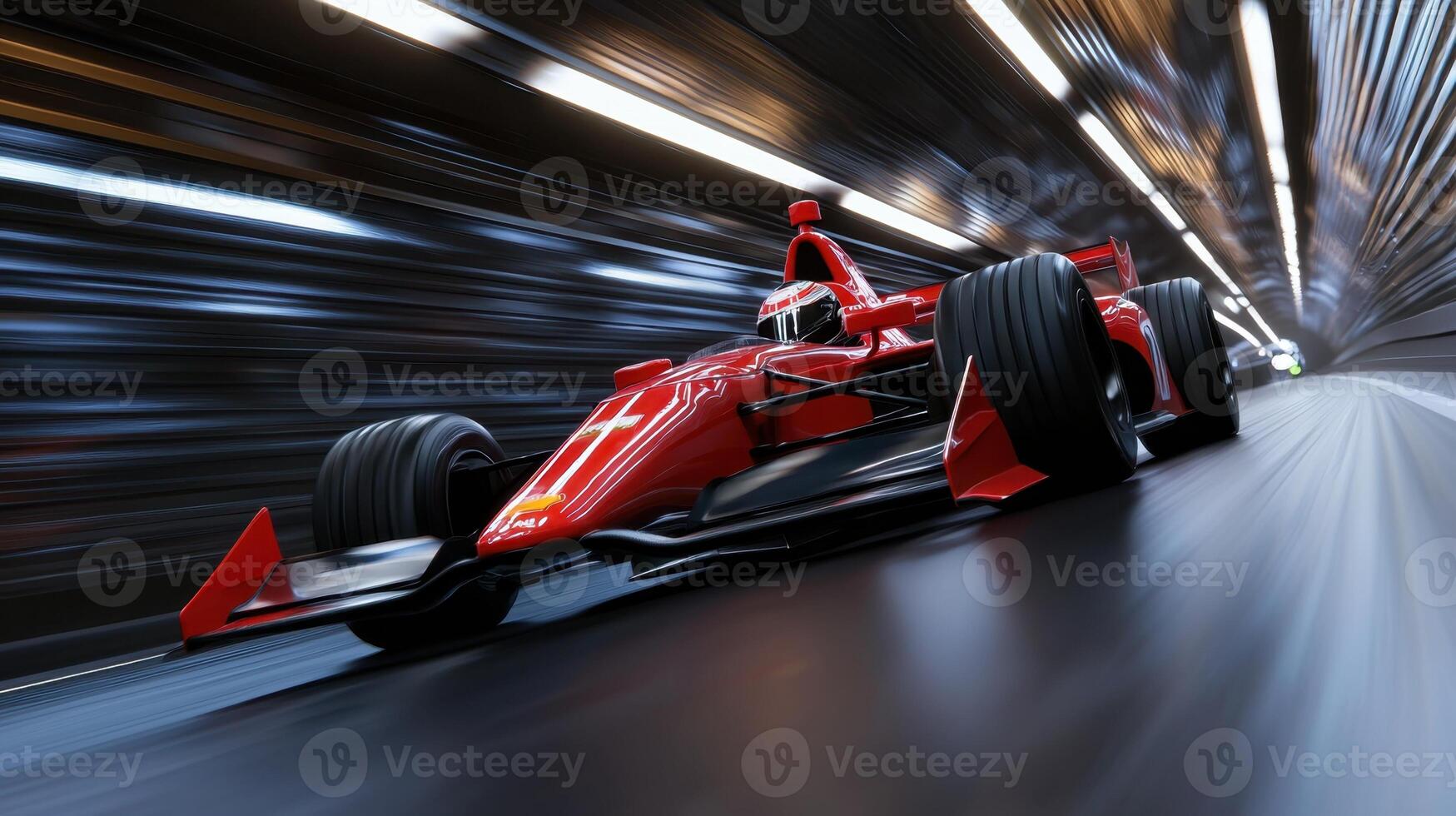 A racing car speeding through a tunnel photo