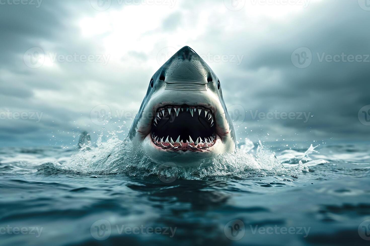 Great white shark with open mouth and open jaws photo