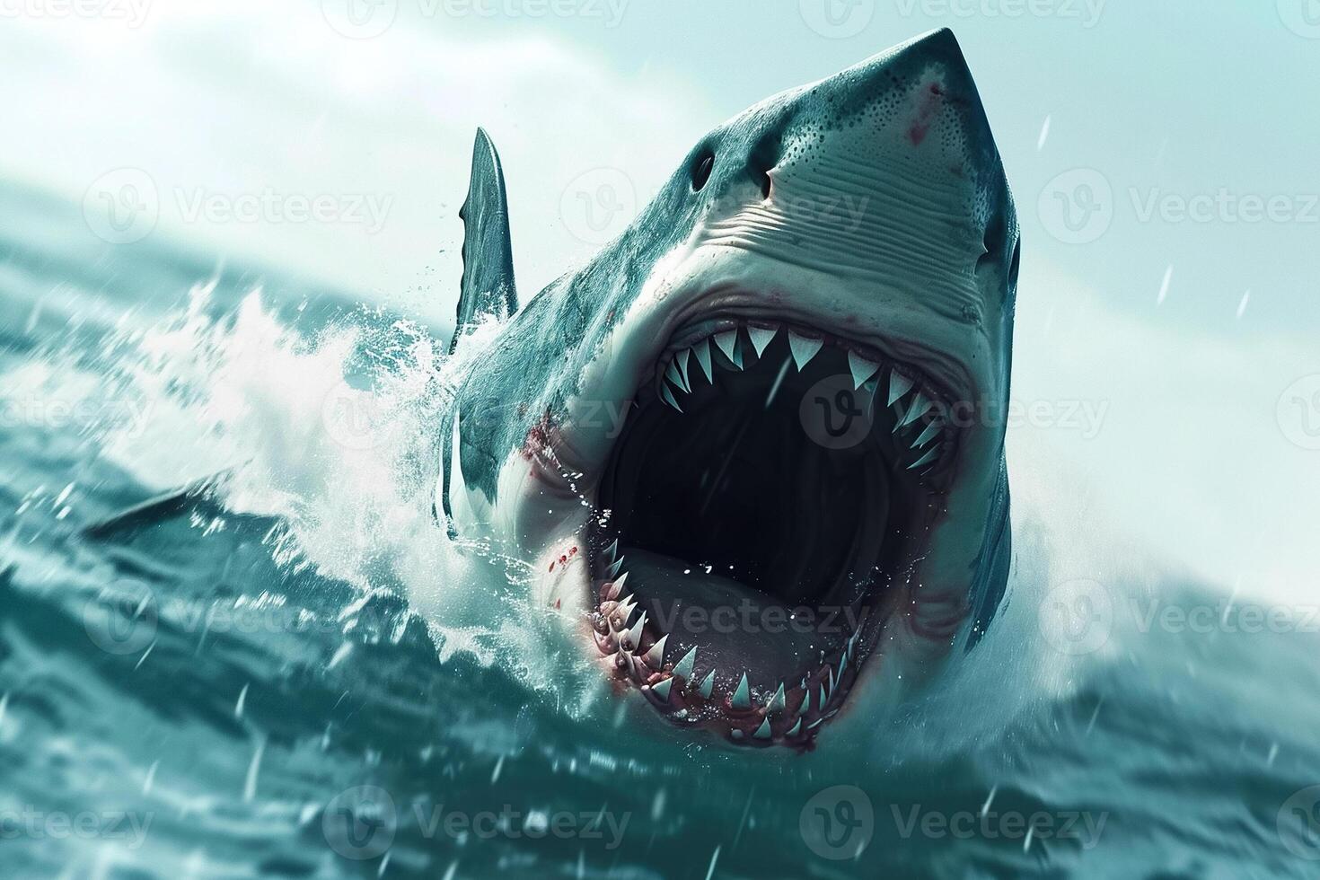 A shark with its mouth open in the water photo
